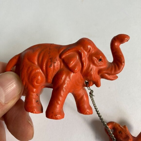 Orange Elephants Baby & Momma Mom Chained Japan Vintage - Picture 3 of 8